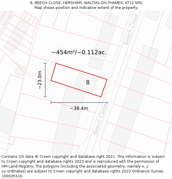 8, BEECH CLOSE, HERSHAM, WALTON-ON-THAMES, KT12 5RG: Plot and title map