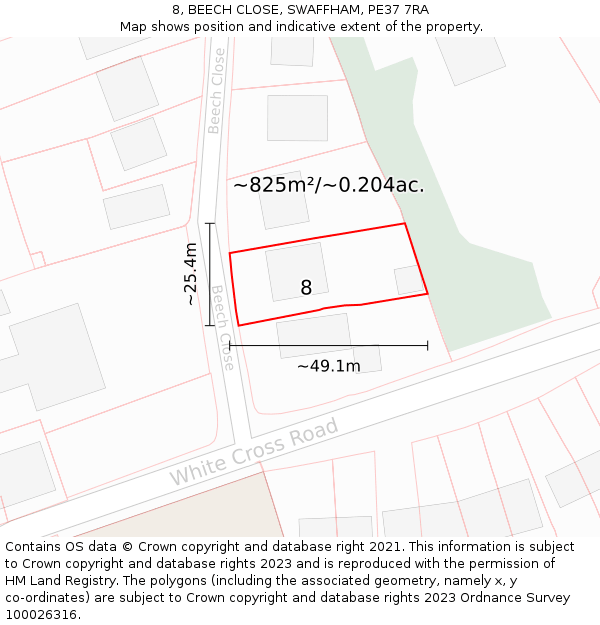 8, BEECH CLOSE, SWAFFHAM, PE37 7RA: Plot and title map
