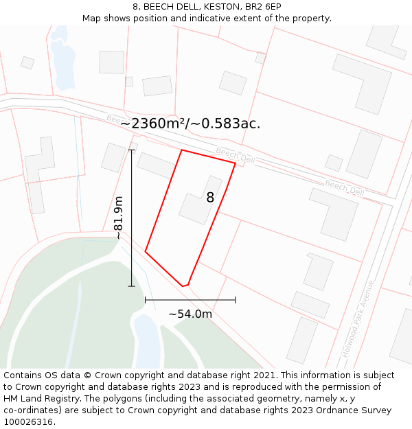 8, BEECH DELL, KESTON, BR2 6EP: Plot and title map