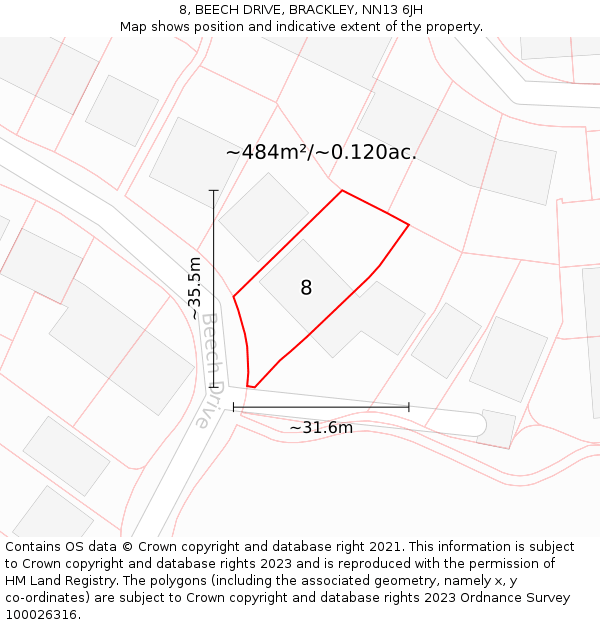 8, BEECH DRIVE, BRACKLEY, NN13 6JH: Plot and title map