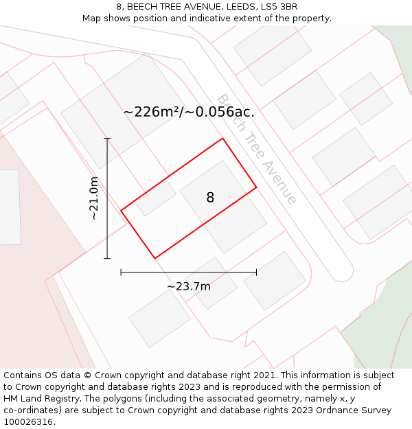 8, BEECH TREE AVENUE, LEEDS, LS5 3BR: Plot and title map