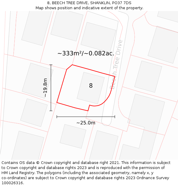 8, BEECH TREE DRIVE, SHANKLIN, PO37 7DS: Plot and title map