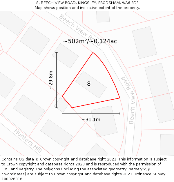 8, BEECH VIEW ROAD, KINGSLEY, FRODSHAM, WA6 8DF: Plot and title map