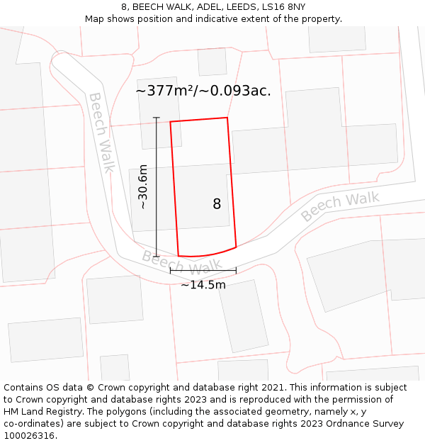 8, BEECH WALK, ADEL, LEEDS, LS16 8NY: Plot and title map