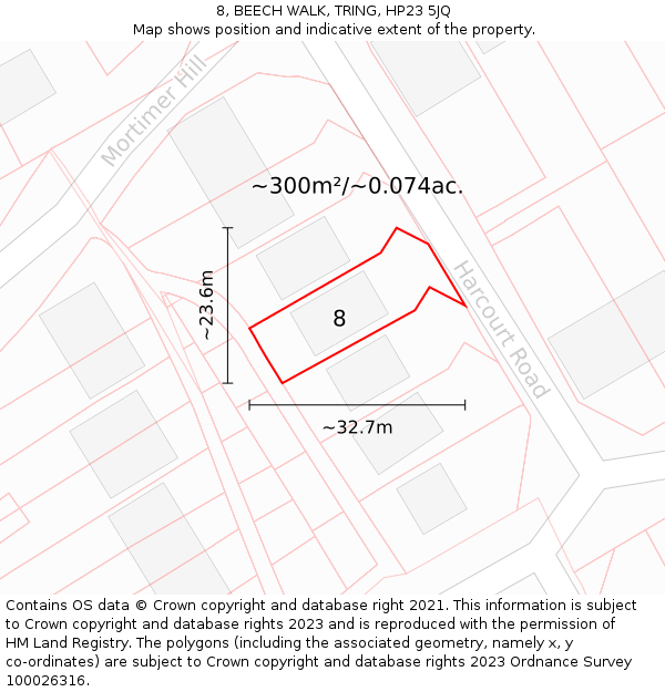 8, BEECH WALK, TRING, HP23 5JQ: Plot and title map
