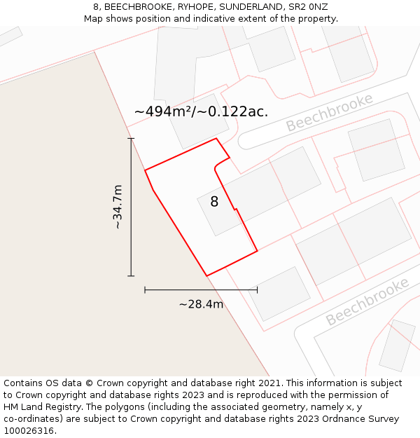 8, BEECHBROOKE, RYHOPE, SUNDERLAND, SR2 0NZ: Plot and title map