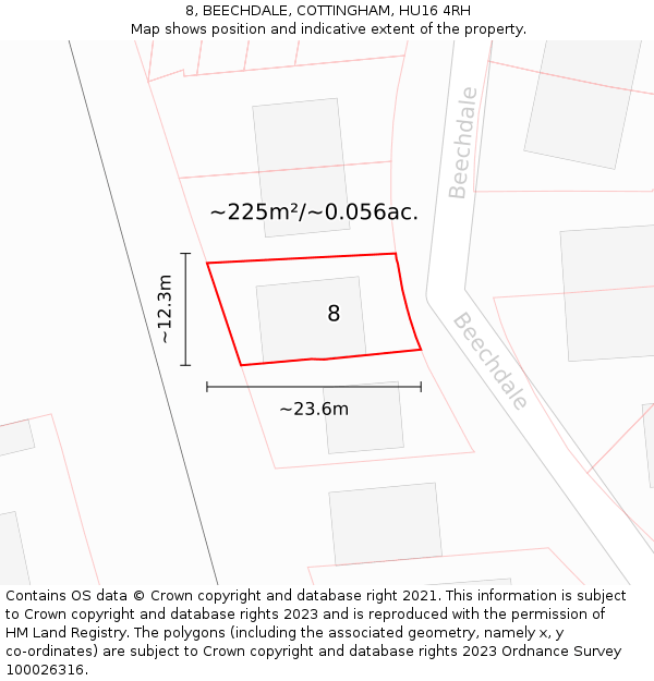 8, BEECHDALE, COTTINGHAM, HU16 4RH: Plot and title map