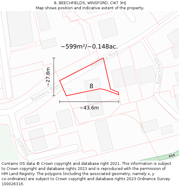 8, BEECHFIELDS, WINSFORD, CW7 3HJ: Plot and title map