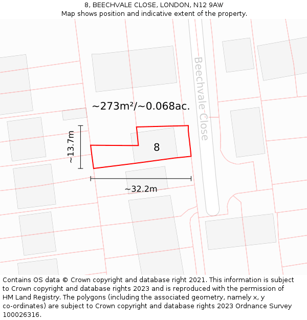 8, BEECHVALE CLOSE, LONDON, N12 9AW: Plot and title map