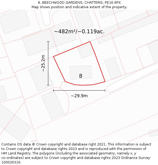 8, BEECHWOOD GARDENS, CHATTERIS, PE16 6PX: Plot and title map