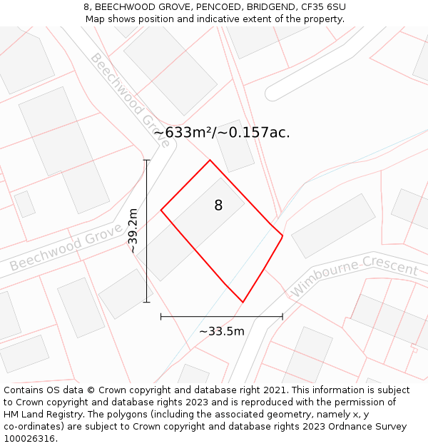 8, BEECHWOOD GROVE, PENCOED, BRIDGEND, CF35 6SU: Plot and title map