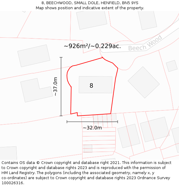 8, BEECHWOOD, SMALL DOLE, HENFIELD, BN5 9YS: Plot and title map