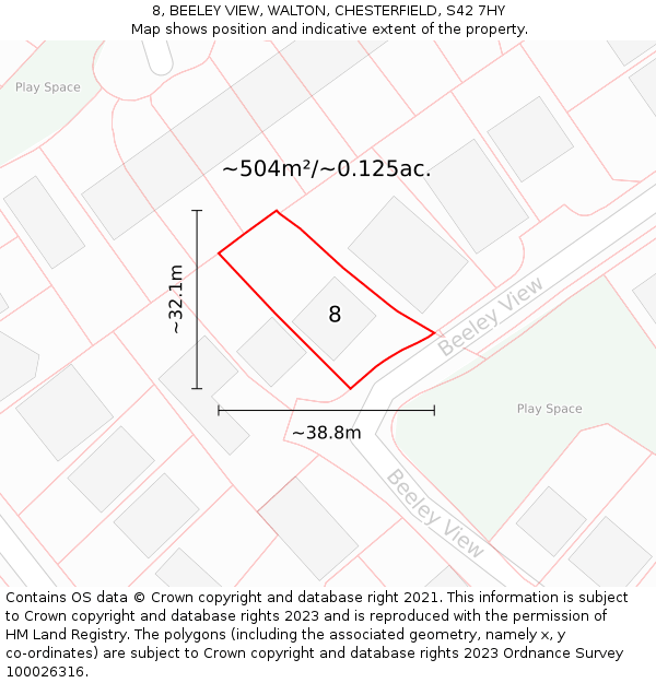 8, BEELEY VIEW, WALTON, CHESTERFIELD, S42 7HY: Plot and title map
