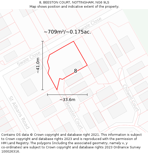 8, BEESTON COURT, NOTTINGHAM, NG6 9LS: Plot and title map