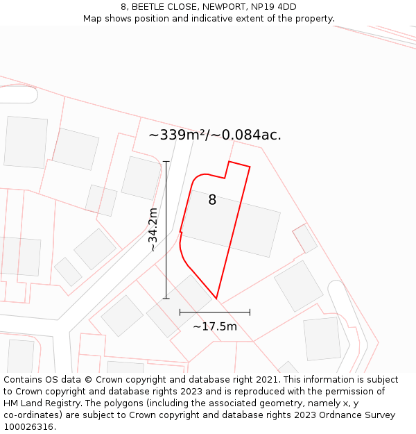 8, BEETLE CLOSE, NEWPORT, NP19 4DD: Plot and title map