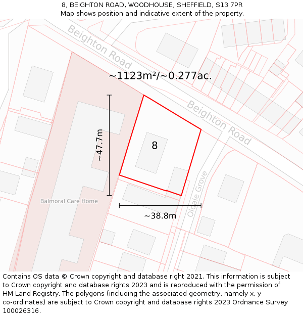 8, BEIGHTON ROAD, WOODHOUSE, SHEFFIELD, S13 7PR: Plot and title map