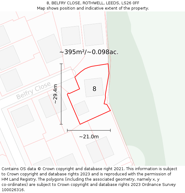 8, BELFRY CLOSE, ROTHWELL, LEEDS, LS26 0FF: Plot and title map