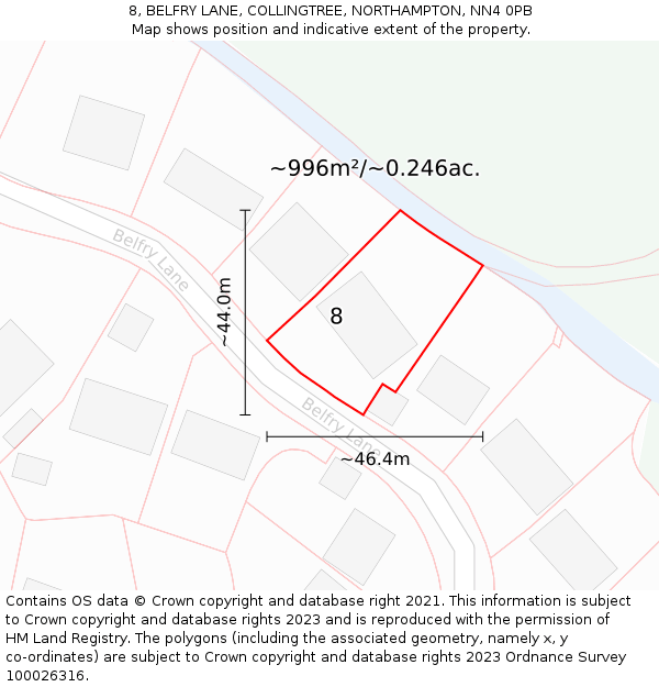8, BELFRY LANE, COLLINGTREE, NORTHAMPTON, NN4 0PB: Plot and title map