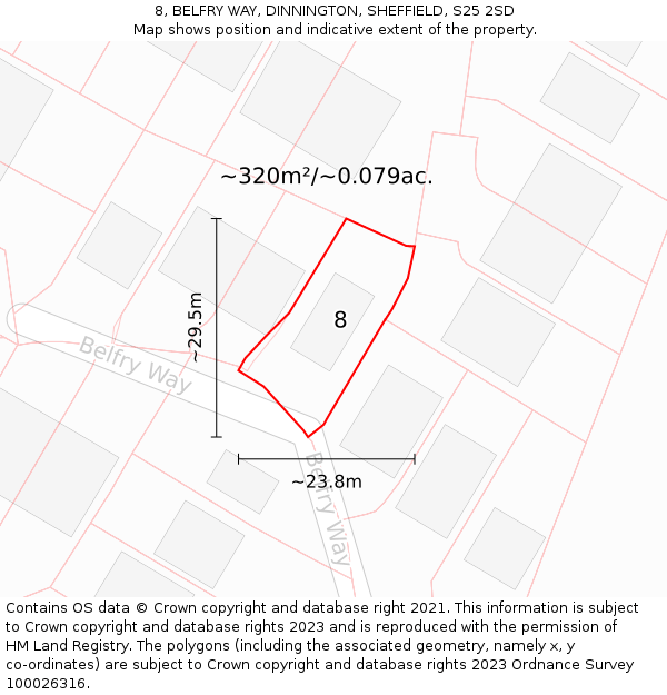 8, BELFRY WAY, DINNINGTON, SHEFFIELD, S25 2SD: Plot and title map