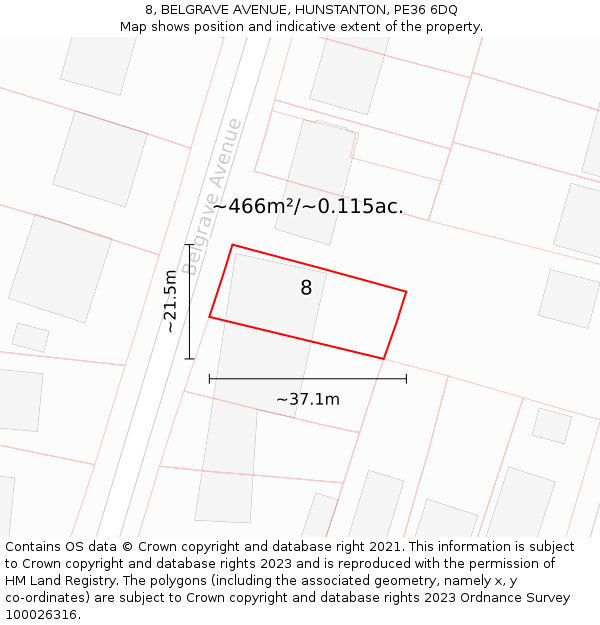 8, BELGRAVE AVENUE, HUNSTANTON, PE36 6DQ: Plot and title map