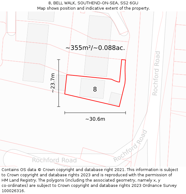 8, BELL WALK, SOUTHEND-ON-SEA, SS2 6GU: Plot and title map