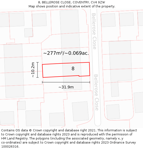 8, BELLEROSE CLOSE, COVENTRY, CV4 9ZW: Plot and title map
