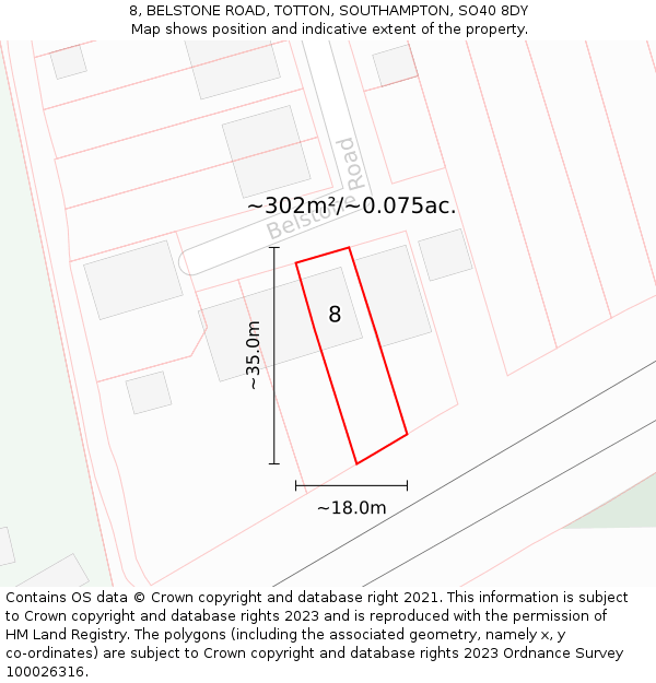 8, BELSTONE ROAD, TOTTON, SOUTHAMPTON, SO40 8DY: Plot and title map