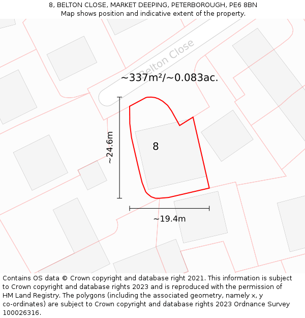 8, BELTON CLOSE, MARKET DEEPING, PETERBOROUGH, PE6 8BN: Plot and title map
