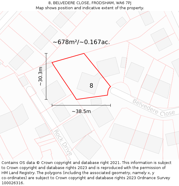 8, BELVEDERE CLOSE, FRODSHAM, WA6 7PJ: Plot and title map