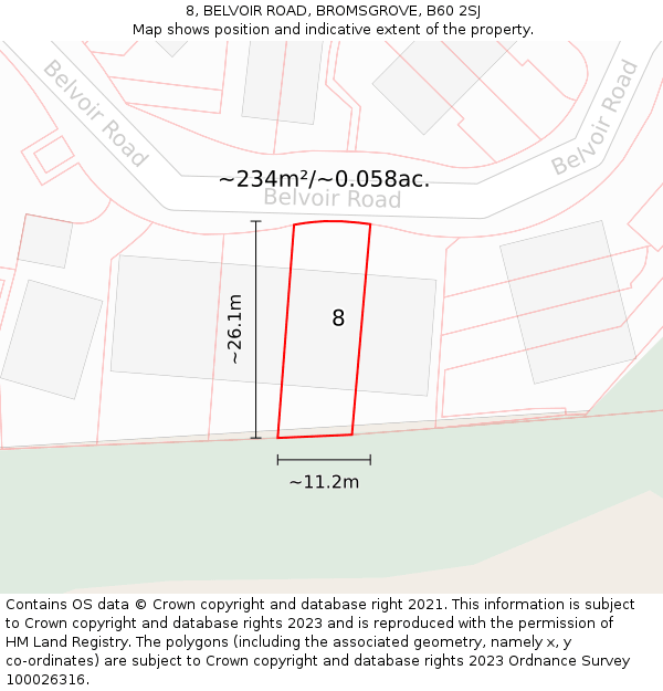 8, BELVOIR ROAD, BROMSGROVE, B60 2SJ: Plot and title map