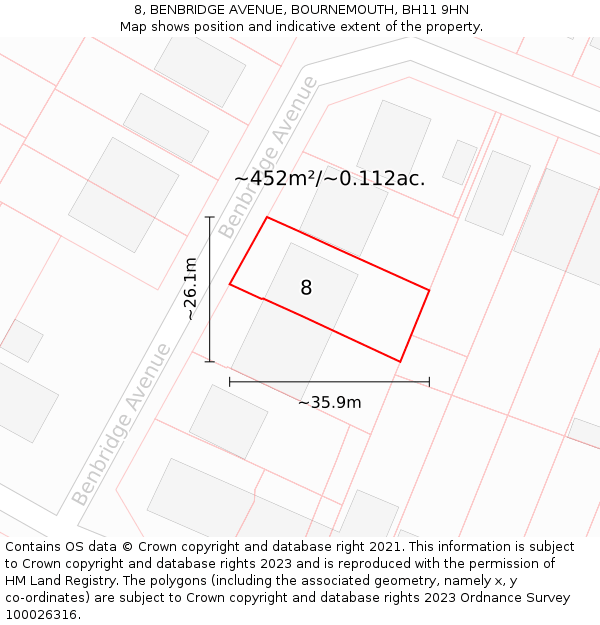 8, BENBRIDGE AVENUE, BOURNEMOUTH, BH11 9HN: Plot and title map