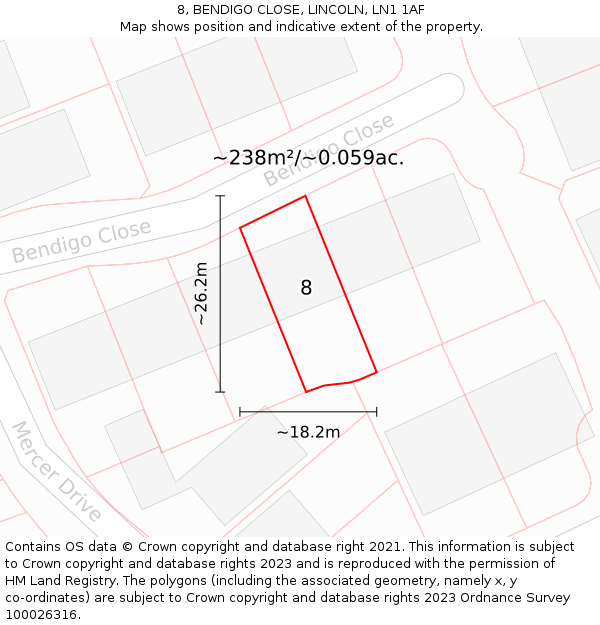 8, BENDIGO CLOSE, LINCOLN, LN1 1AF: Plot and title map