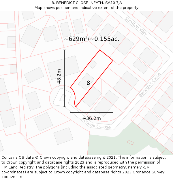 8, BENEDICT CLOSE, NEATH, SA10 7JA: Plot and title map
