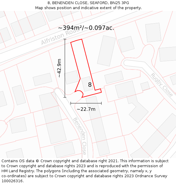 8, BENENDEN CLOSE, SEAFORD, BN25 3PG: Plot and title map