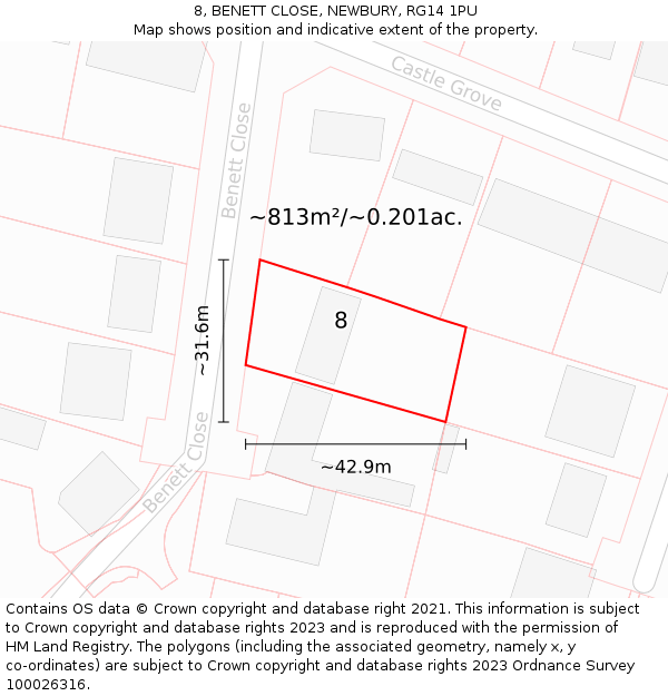 8, BENETT CLOSE, NEWBURY, RG14 1PU: Plot and title map