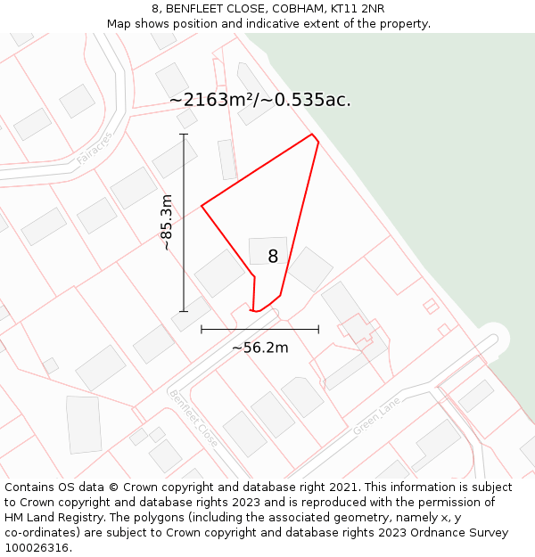 8, BENFLEET CLOSE, COBHAM, KT11 2NR: Plot and title map