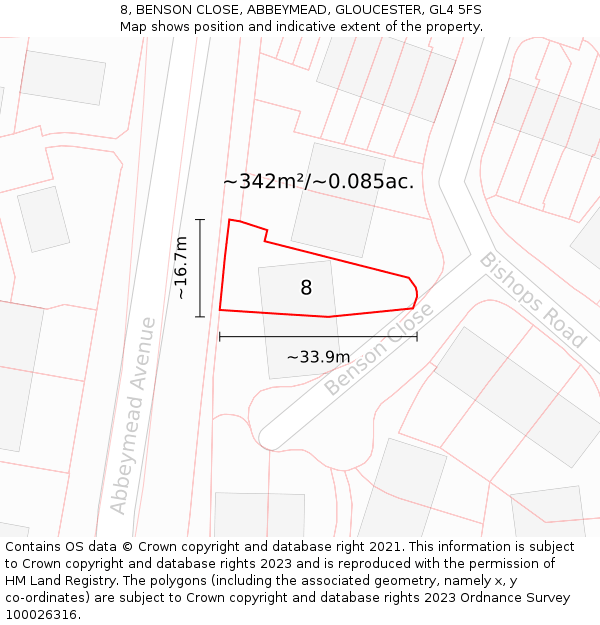8, BENSON CLOSE, ABBEYMEAD, GLOUCESTER, GL4 5FS: Plot and title map