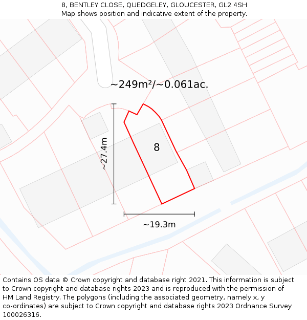 8, BENTLEY CLOSE, QUEDGELEY, GLOUCESTER, GL2 4SH: Plot and title map