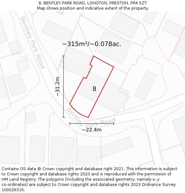 8, BENTLEY PARK ROAD, LONGTON, PRESTON, PR4 5ZT: Plot and title map