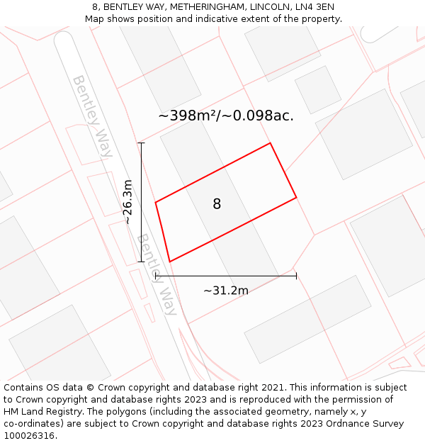 8, BENTLEY WAY, METHERINGHAM, LINCOLN, LN4 3EN: Plot and title map