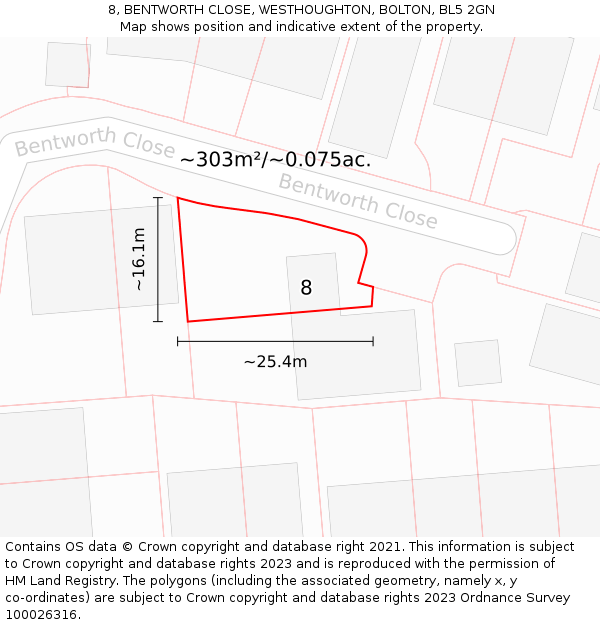 8, BENTWORTH CLOSE, WESTHOUGHTON, BOLTON, BL5 2GN: Plot and title map