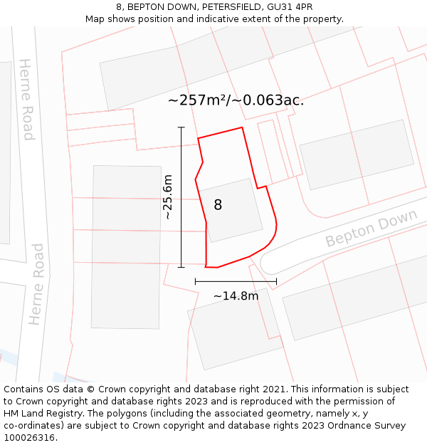 8, BEPTON DOWN, PETERSFIELD, GU31 4PR: Plot and title map