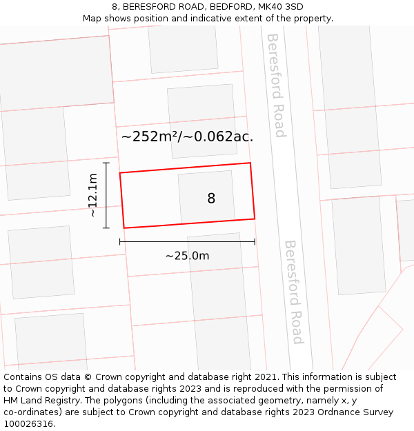 8, BERESFORD ROAD, BEDFORD, MK40 3SD: Plot and title map
