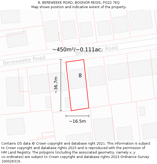 8, BEREWEEKE ROAD, BOGNOR REGIS, PO22 7EQ: Plot and title map
