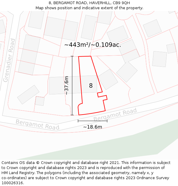 8, BERGAMOT ROAD, HAVERHILL, CB9 9QH: Plot and title map