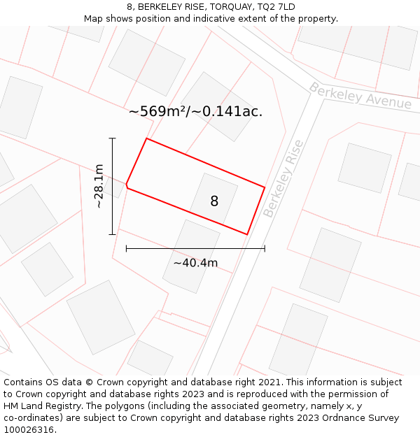 8, BERKELEY RISE, TORQUAY, TQ2 7LD: Plot and title map
