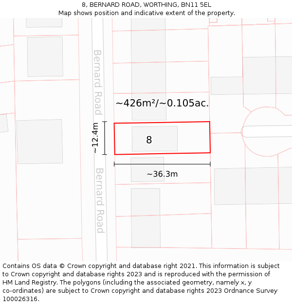 8, BERNARD ROAD, WORTHING, BN11 5EL: Plot and title map