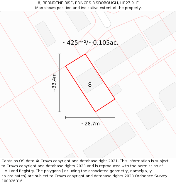 8, BERNDENE RISE, PRINCES RISBOROUGH, HP27 9HF: Plot and title map