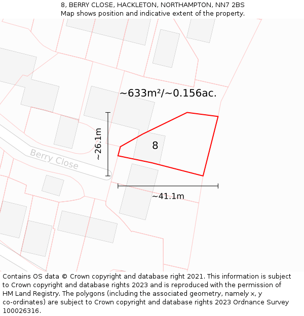 8, BERRY CLOSE, HACKLETON, NORTHAMPTON, NN7 2BS: Plot and title map