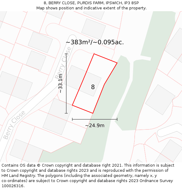 8, BERRY CLOSE, PURDIS FARM, IPSWICH, IP3 8SP: Plot and title map
